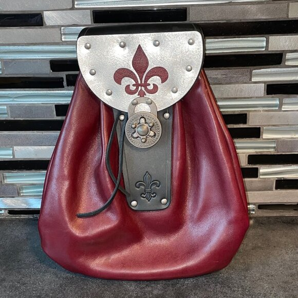 Large Leather Renaissance PouchesPirate LARP BagScottish Fleur de Lis